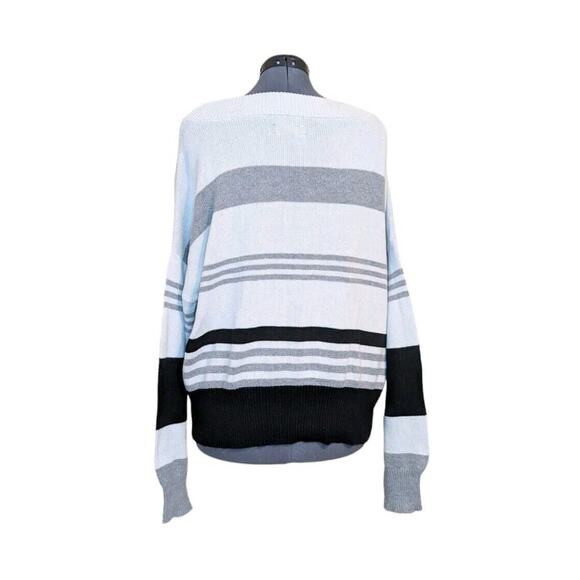 Lucky Brand Black Gray Striped Pullover Knit Long Sleeve Sweater Size XL - Picture 2 of 9